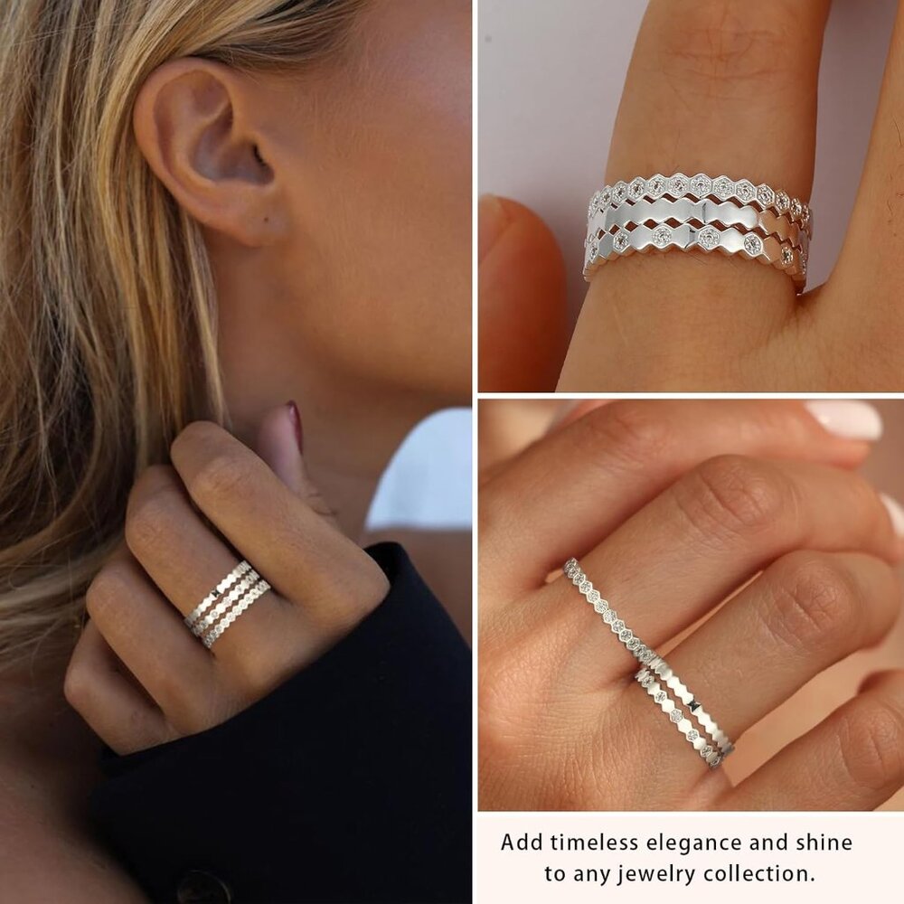 Hypoallergenic Stackable Sterling Silver Rings Wi… - image 3